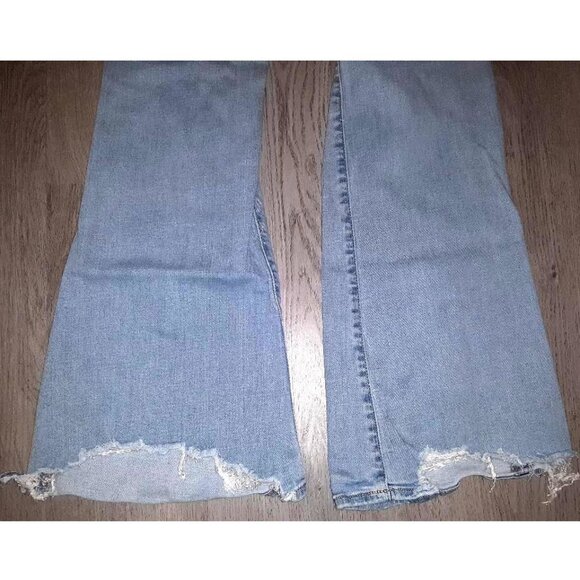 American Eagle Super Hi-Rise Flare Jeans Size 12 Distressed Denim Wide Leg - Picture 4 of 10